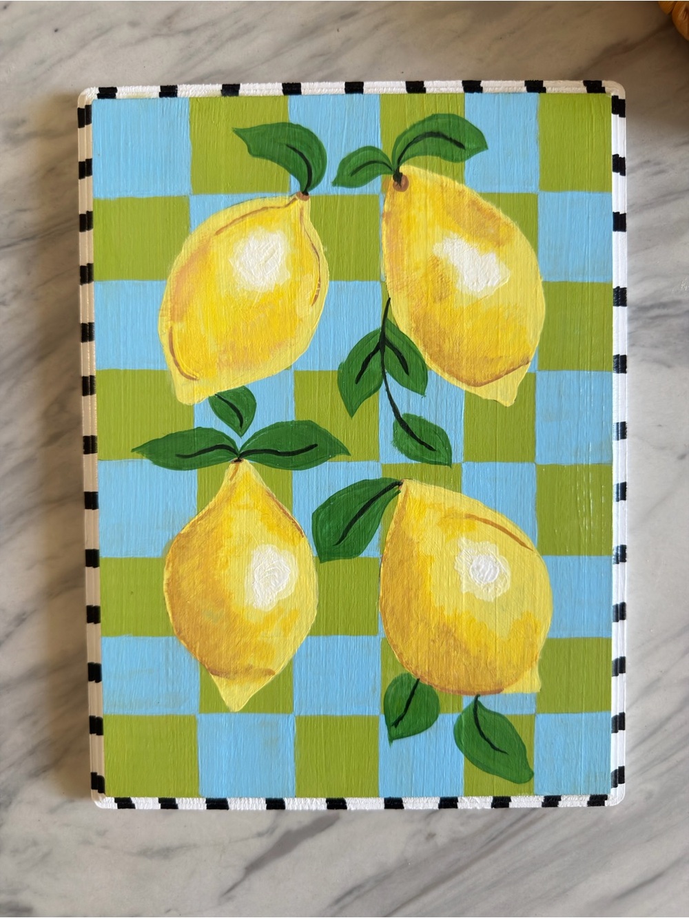 Hand-Painted Lemon Plaque in Yellow and Green